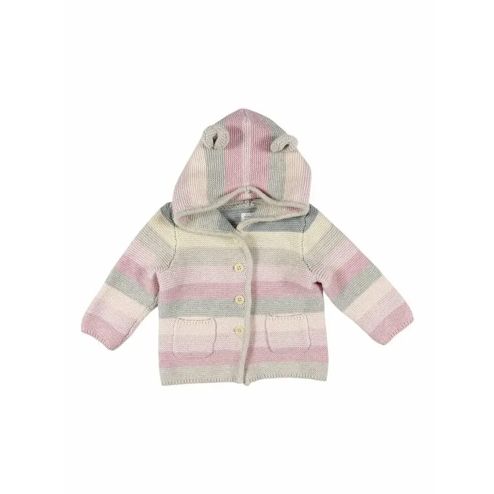 Baby Gap Pastel Striped Bear Ear Hooded Knit Cardigan 12–18 Months